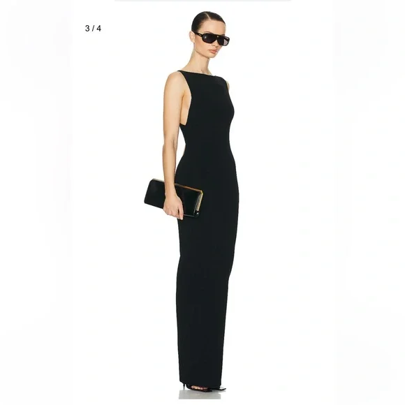HELSA Lanli Knit Dress black open back maxi gown column sheath FWRD Revolve S - Picture 3 of 14